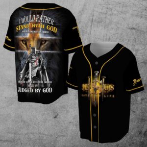 I'd Rather Stand With God Lion Warrior Custom Name Jesus Saved My Life 3D Baseball Jersey Size - Gift Men Women