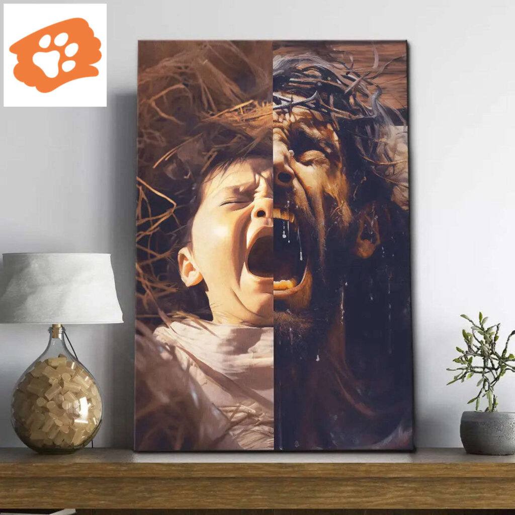 Jesus As A Baby And On The Cross Wall Art Canvas Jesus As A Baby And On The Cross Wall Art Canvas