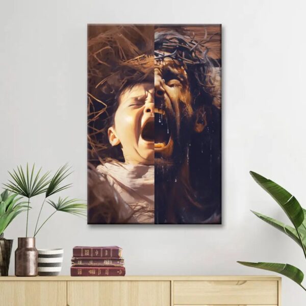 Jesus As A Baby And On The Cross Wall Art Canvas