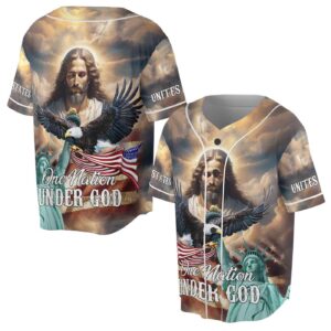 Jesus Aurole One Nation Under God America Statue of Liberty Baseball Jersey - Gift Men Women