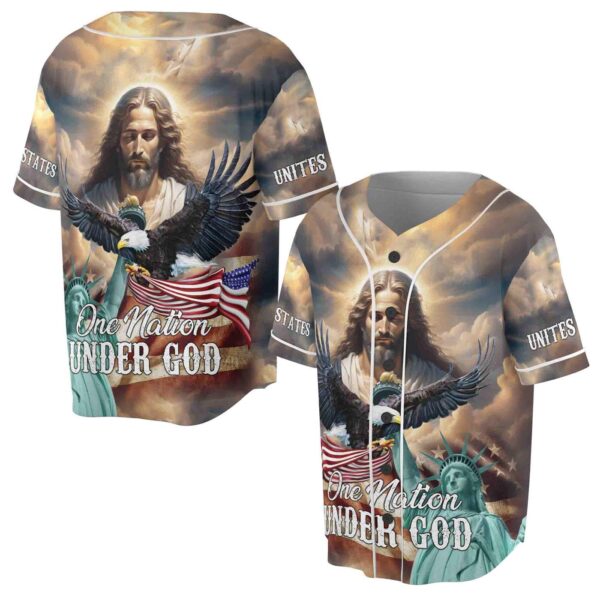 Jesus Aurole One Nation Under God America Statue of Liberty Baseball Jersey – Gift Men Women