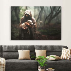 Jesus Carrying Lost Sheep Wall Art Canvas 1