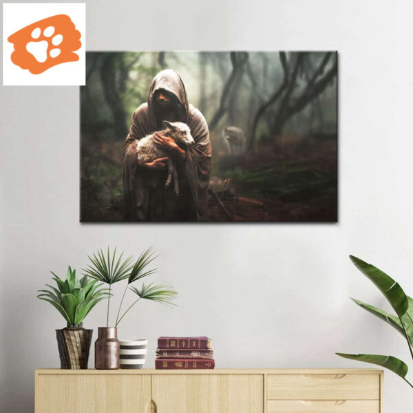 Jesus Carrying Lost Sheep Wall Art Canvas
