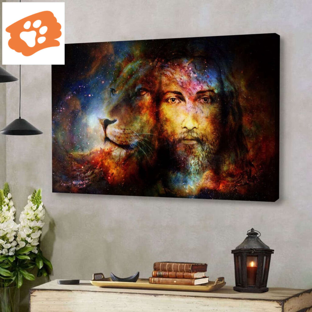 Jesus Christ With a Lion Of Judah in Cosmic Space Wall Art Canvas Jesus Christ With a Lion Of Judah in Cosmic Space Wall Art Canvas