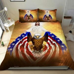 Jesus Christian American Eagle Quilt Bedding Set – Gift