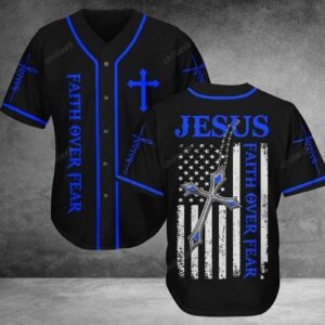 Jesus Faith over fear black the blue Baseball Jersey - Gift Men Women