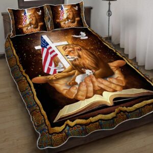 Jesus, Gift Lamb And Gift Lion Patriot Quilt Bedding Set Gift