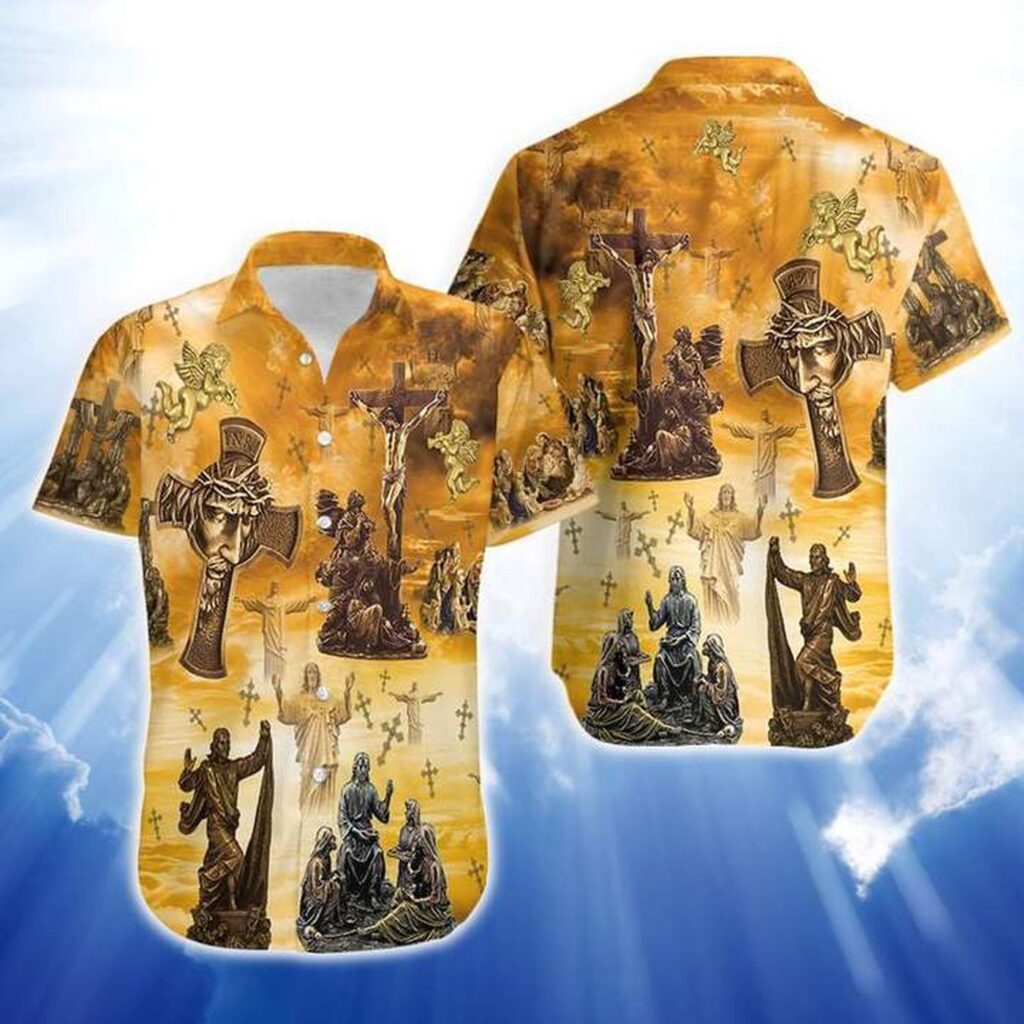 Jesus Hawaiian Shirt Bronze Jesus Cross Statue Yellow Hawaii Shirt Jesus Aloha Shirt 2025 Jesus Hawaiian Shirt Bronze Jesus Cross Statue Yellow Hawaii Shirt Jesus Aloha Shirt 2025
