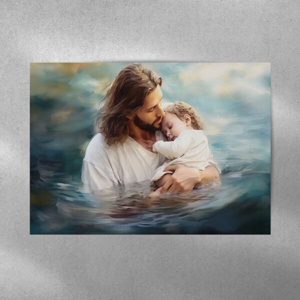 Jesus Holding A Baby Protection of God Poster and Canvas