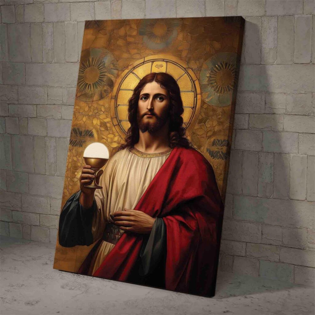 Jesus Holding the Chalice and Eucharist In Renaissance Style Wall Art Painting Canvas and Poster Jesus Holding the Chalice and Eucharist In Renaissance Style Wall Art Painting Canvas and Poster