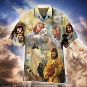 Jesus Hugging Dogs Aloha Hawaiian Shirts For Men & For Women   - Gift Men Women Days