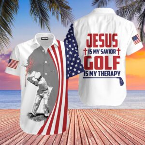 Jesus Is My Savior Golf Is My Therapy Aloha Hawaiian Shirts  - Gift Men Women Days