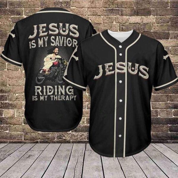 Jesus Is My Savior Riding Is My Therapy 3D Baseball Tee Jersey Shirt Printed 3D #Va – Gift Men Women