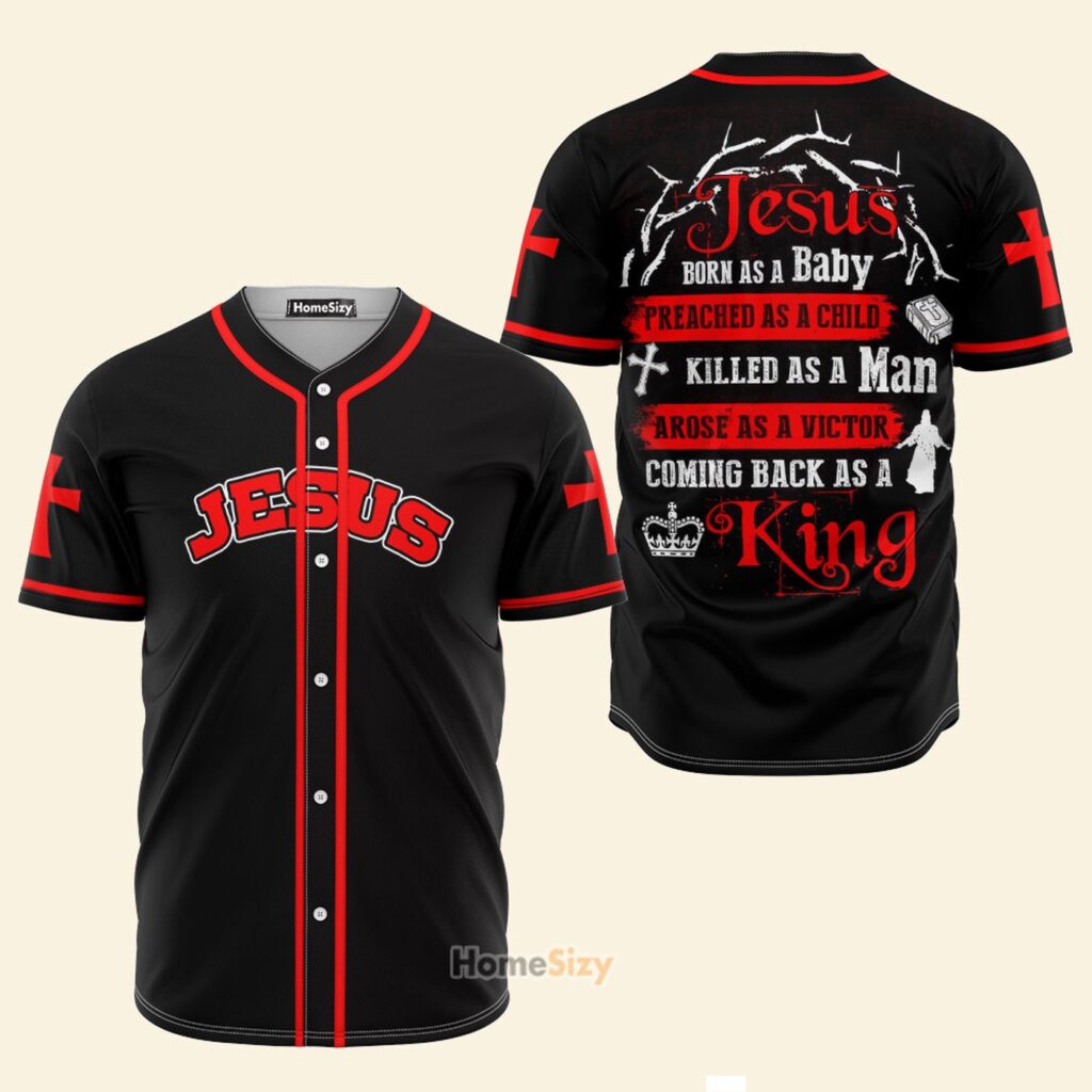 Jesus King Born As A Baby Black Red – Baseball Jersey – Gift Men Women Jesus King Born As A Baby Black Red – Baseball Jersey – Gift Men Women