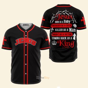 Jesus King Born As A Baby Black Red - Baseball Jersey - Gift Men Women