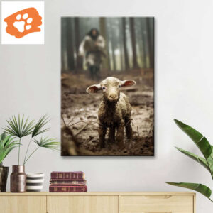 Jesus Lamb of God, Jesus Running After Lamb, Wall Art Canvas