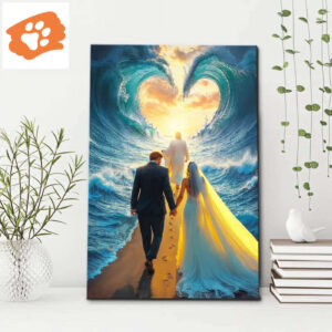 Jesus Leading a Married Couple Through Parted Sea Wall Art Canvas