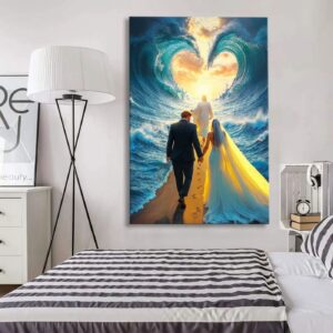 Jesus Leading a Married Couple Through Parted Sea Wall Art Canvas 1