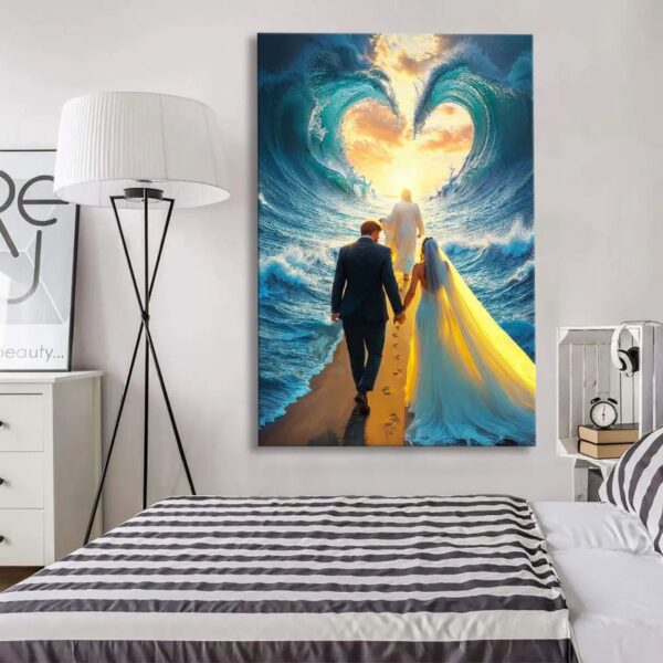 Jesus Leading a Married Couple Through Parted Sea Wall Art Canvas