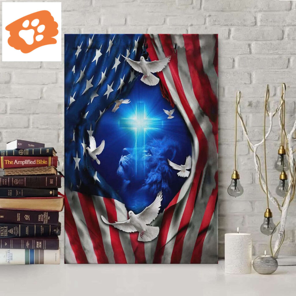 Jesus Lion American Flag Of Faith Wall Art Canvas Jesus Lion American Flag Of Faith Wall Art Canvas