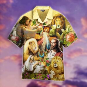 Jesus Lion Goat Beautiful Flowers Hawaiian Shirts For Men & Women  - Gift Men Women Days