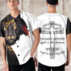 Jesus Lion Way Maker Miracle Worker Baseball Tee Jersey Shirt Printed 3D - - Gift Men Women