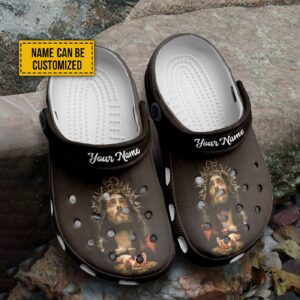 Personalized Jesus Portrait Clogs: Custom Spiritual Water Shoes for Christian Men