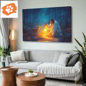 Jesus Rescues Lamb at Night Wall Art Canvas