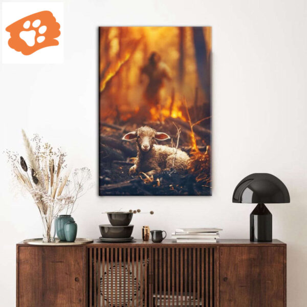 Jesus Rescues Lamb in the Fire Wall Art Canvas