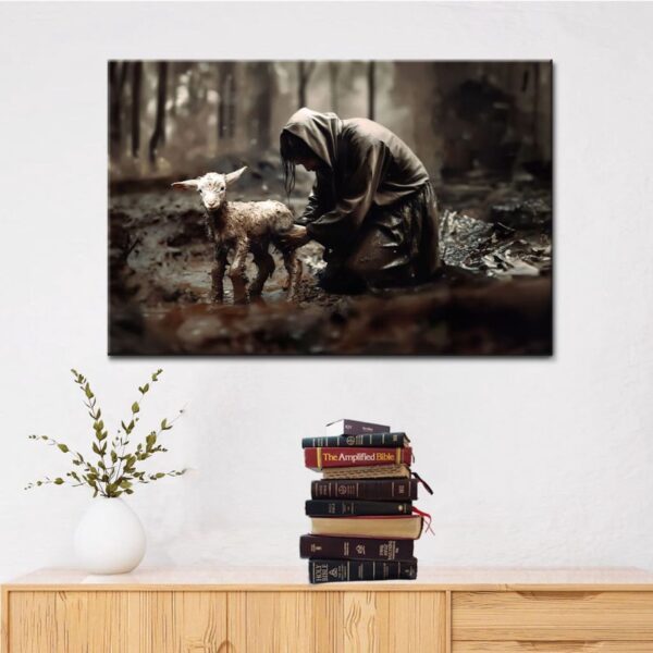 Jesus Rescues Lost Lamb Wall Art Canvas