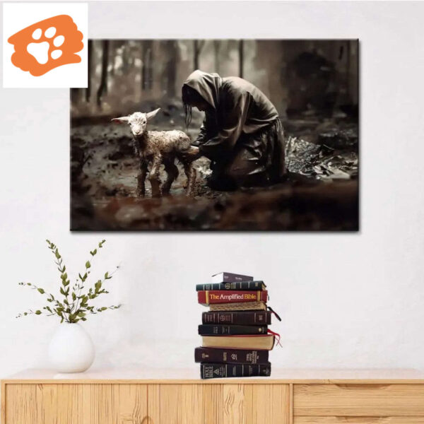 Jesus Rescues Lost Lamb Wall Art Canvas