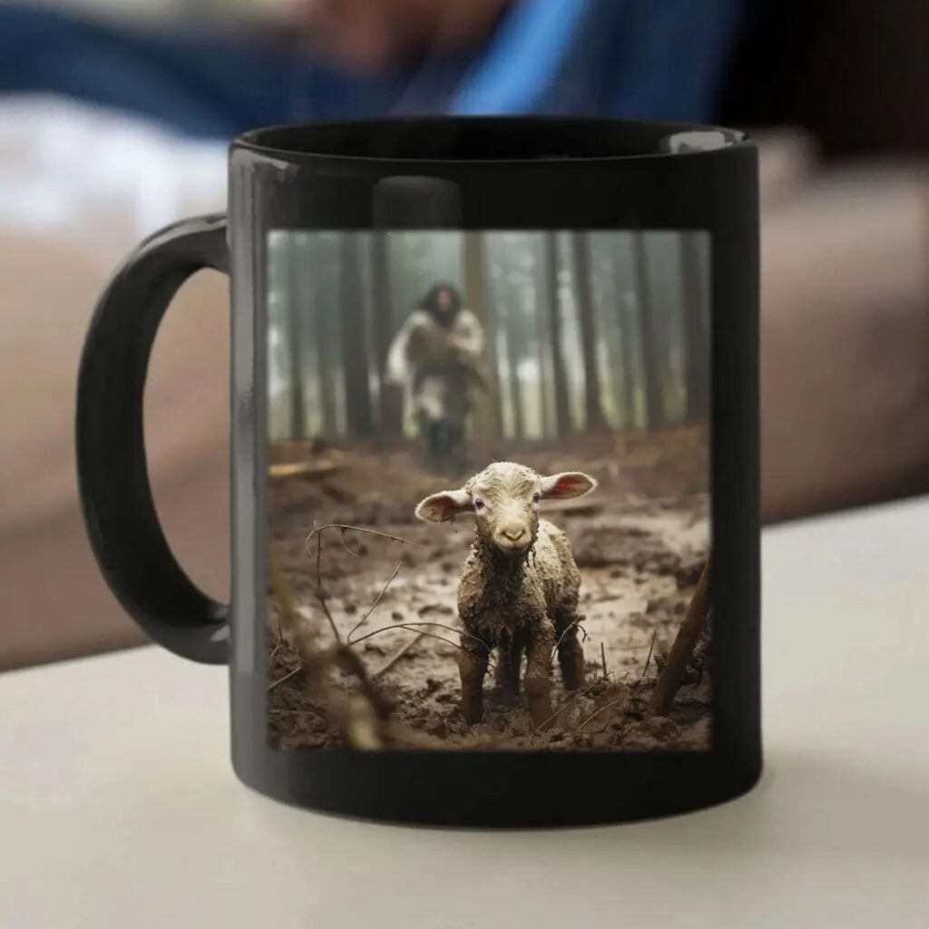 Jesus Running After a Lost Lamb, Jesus and Lamb Picture, Coffee Mug (Without Text) Jesus Running After a Lost Lamb, Jesus and Lamb Picture, Coffee Mug (Without Text)