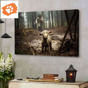 Jesus Running After a Lost Lamb, Jesus and Lamb Picture, Wall Art Canvas