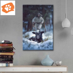 Jesus Running to Rescue a Lost Sheep in a Snowy Forest Wall Art Canvas