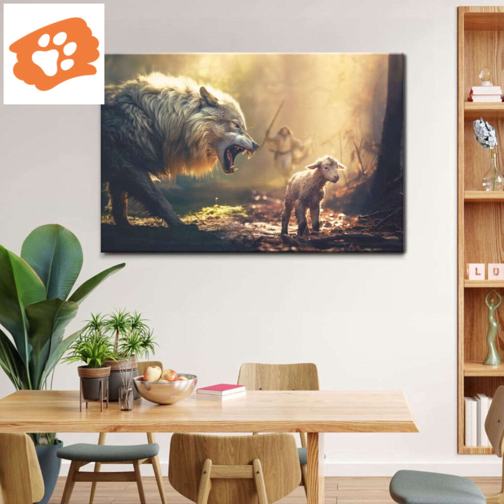 Jesus Running Towards Wolf and Lamb Wall Art Canvas Jesus Running Towards Wolf and Lamb Wall Art Canvas