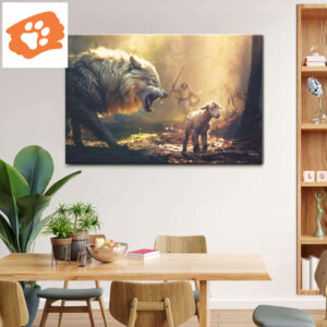 Jesus Running Towards Wolf and Lamb Wall Art Canvas