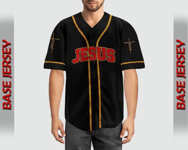 Jesus Saved My Life Cross Black Yellow Baseball Jersey For God – Gift Men Women