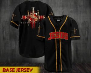 Jesus Saved My Life Cross Black Yellow Baseball Jersey For God - Gift Men Women