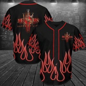 Jesus Saved My Life Flaming Baseball Jersey, Christian Gift, Jesus Jersey For Men Women - Gift Men Women