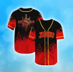 Jesus Saved My Life Red Lava Baseball Tee Jersey Shirt Printed 3D - Gift Men Women