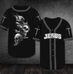 Jesus Skull Faith Hope Love Baseball Tee Jersey Shirt Printed 3D - Gift Men Women