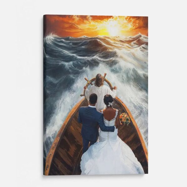 Jesus Steers Ship with Married Couple Canvas Print (African Couples Version)