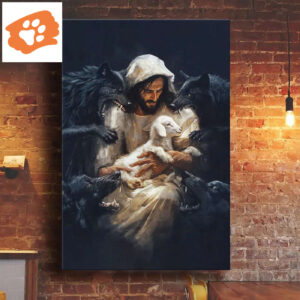 Jesus, The Good Shepherd, Protecting His Lamb From The Wolves, Wall Art Canvas Print