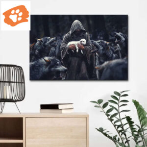 Jesus The Shepherd Protects The Lamb From The Wolves Canvas Print