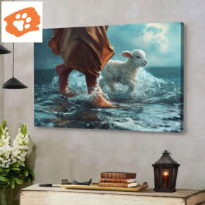 Jesus Walk On Water With A Lamb, Jesus And Lamb, Wall Art Canvas