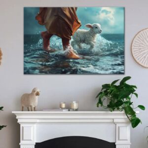 Jesus Walk On Water With A Lamb, Jesus And Lamb, Wall Art Canvas 1