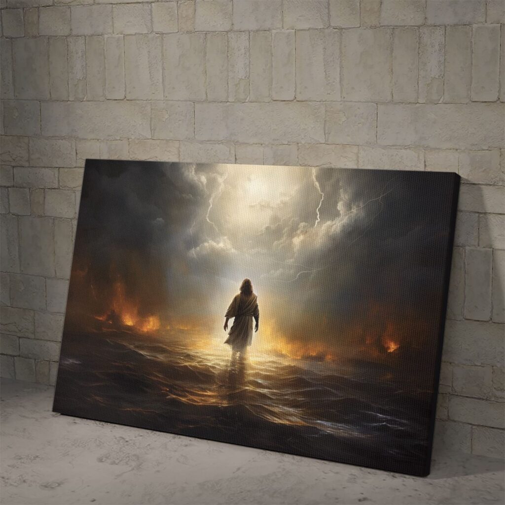 Jesus Walking on the Sea of Fire Poster and Canvas Jesus Walking on the Sea of Fire Poster and Canvas