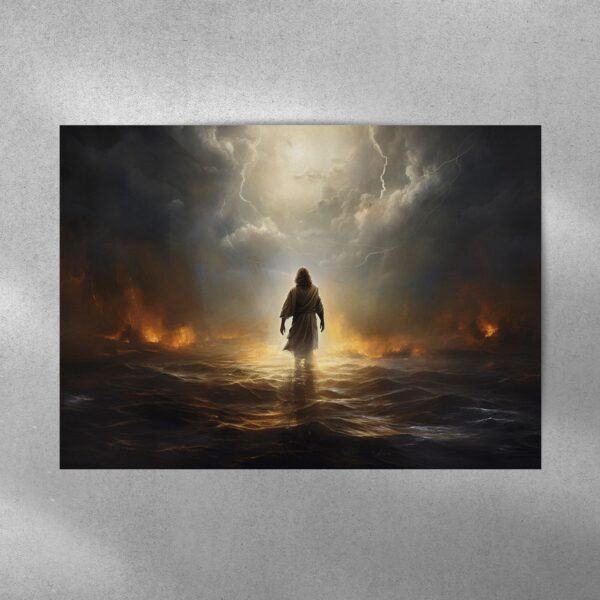 Jesus Walking on the Sea of Fire Poster and Canvas