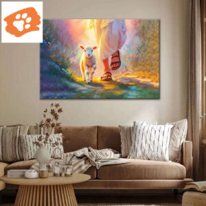 Jesus Walking With Lamb Wall Art Canvas