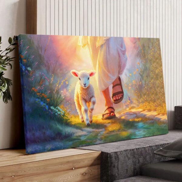 Jesus Walking With Lamb Wall Art Canvas